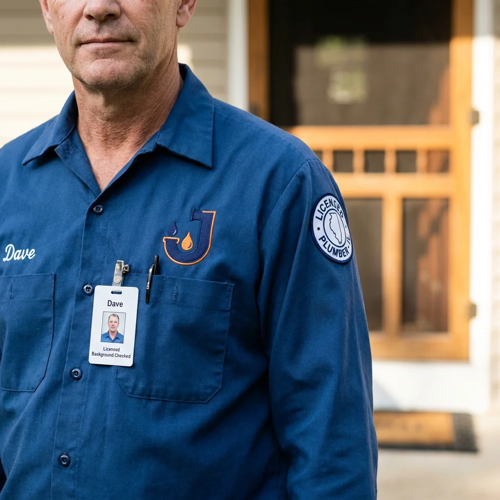 Licensed plumber showing ID badge in Phelps, NY