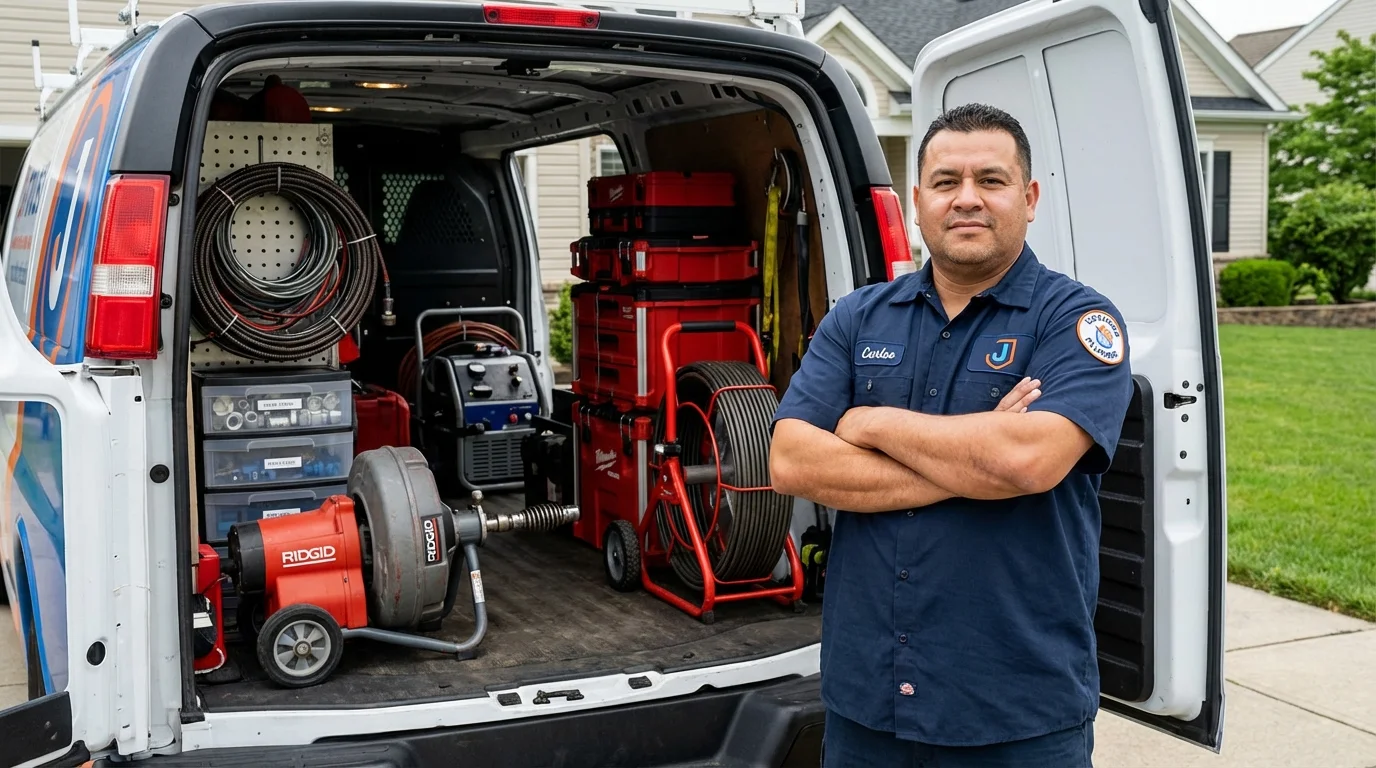 Professional drain cleaning equipment and Johns Plumbing LLC plumber in Phelps