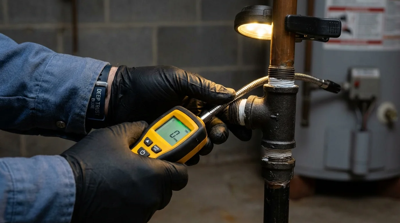Gas leak detection with electronic sniffer by Johns Plumbing LLC in Phelps