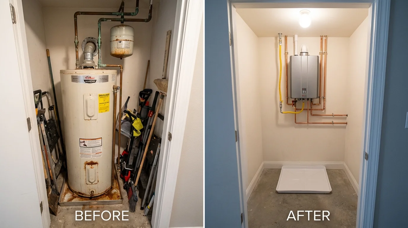 Tank water heater versus wall-mounted tankless unit comparison for Phelps, NY homeowners