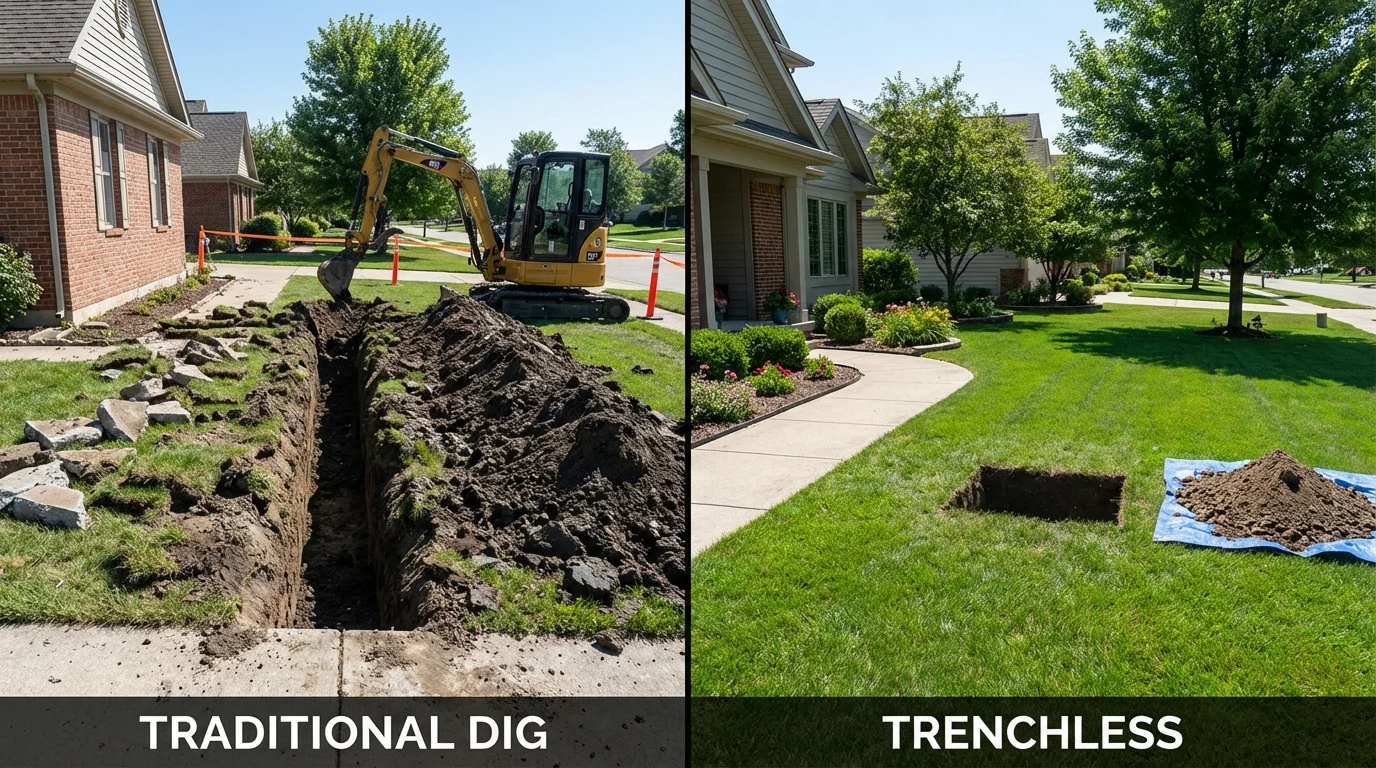 Trenchless sewer repair with minimal yard damage versus traditional excavation in Phelps, NY